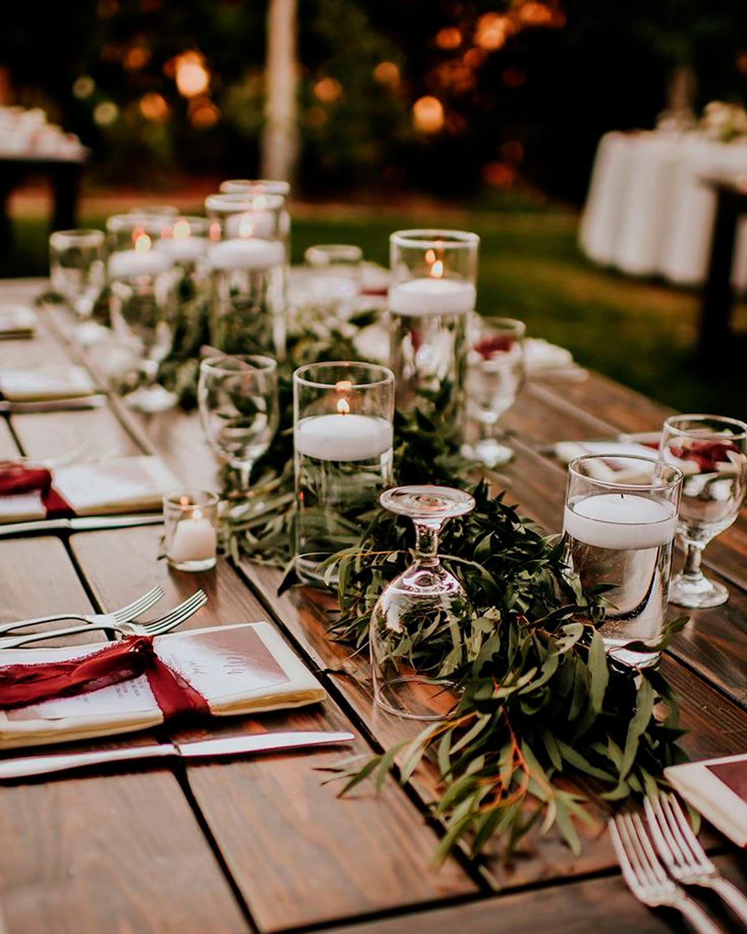 rustic wedding ideas dinner table greenery
