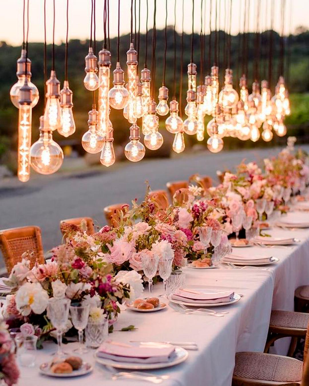 rustic wedding ideas dinner table lights