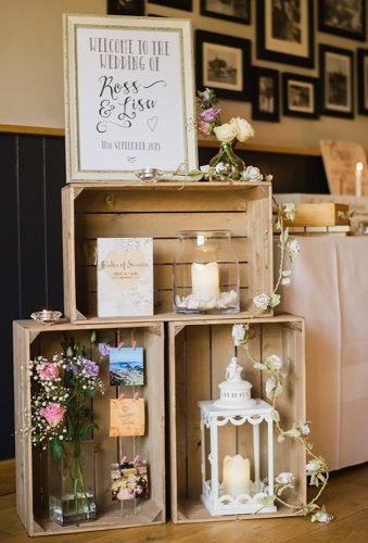 wooden crates wedding ideas crates with sign white lantern John Barwood Photography