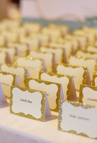 gold wedding decorations gold name cards WeddingWishlist