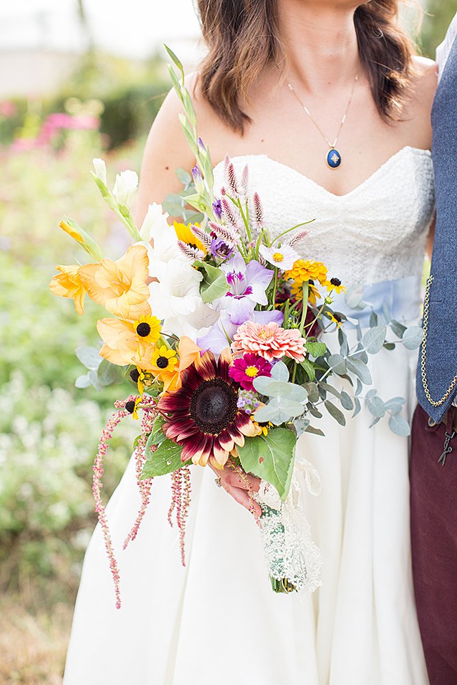 sunflower wedding bouquets with orchids