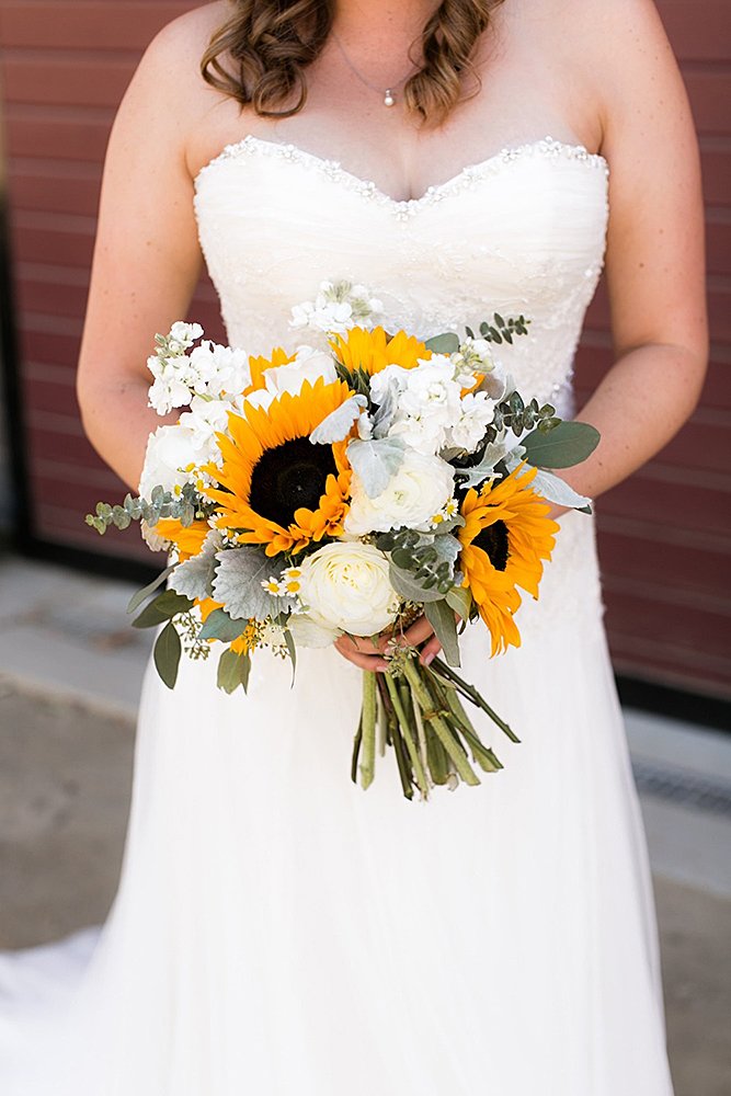 sunflower wedding bouquets with white roses