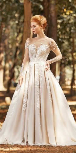  cheap wedding dresses under 700 a line with illusion sleeves floral lace blush cocomelody