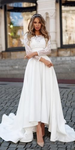 high low long sleeve wedding dress