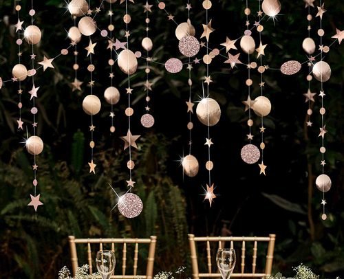 engagement party decorations champagne stars and cirlce garland
