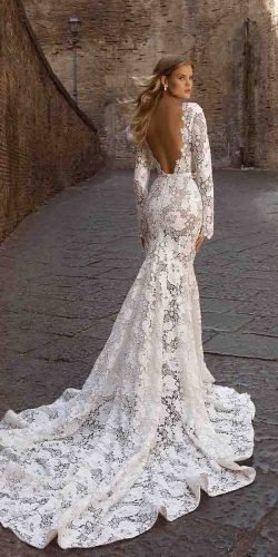 fitted long train wedding dresses