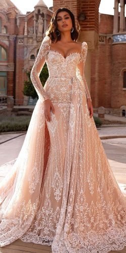 long sleeve blush wedding dress