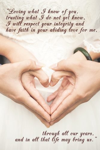 non religious wedding vows hands heart shape newlyweds