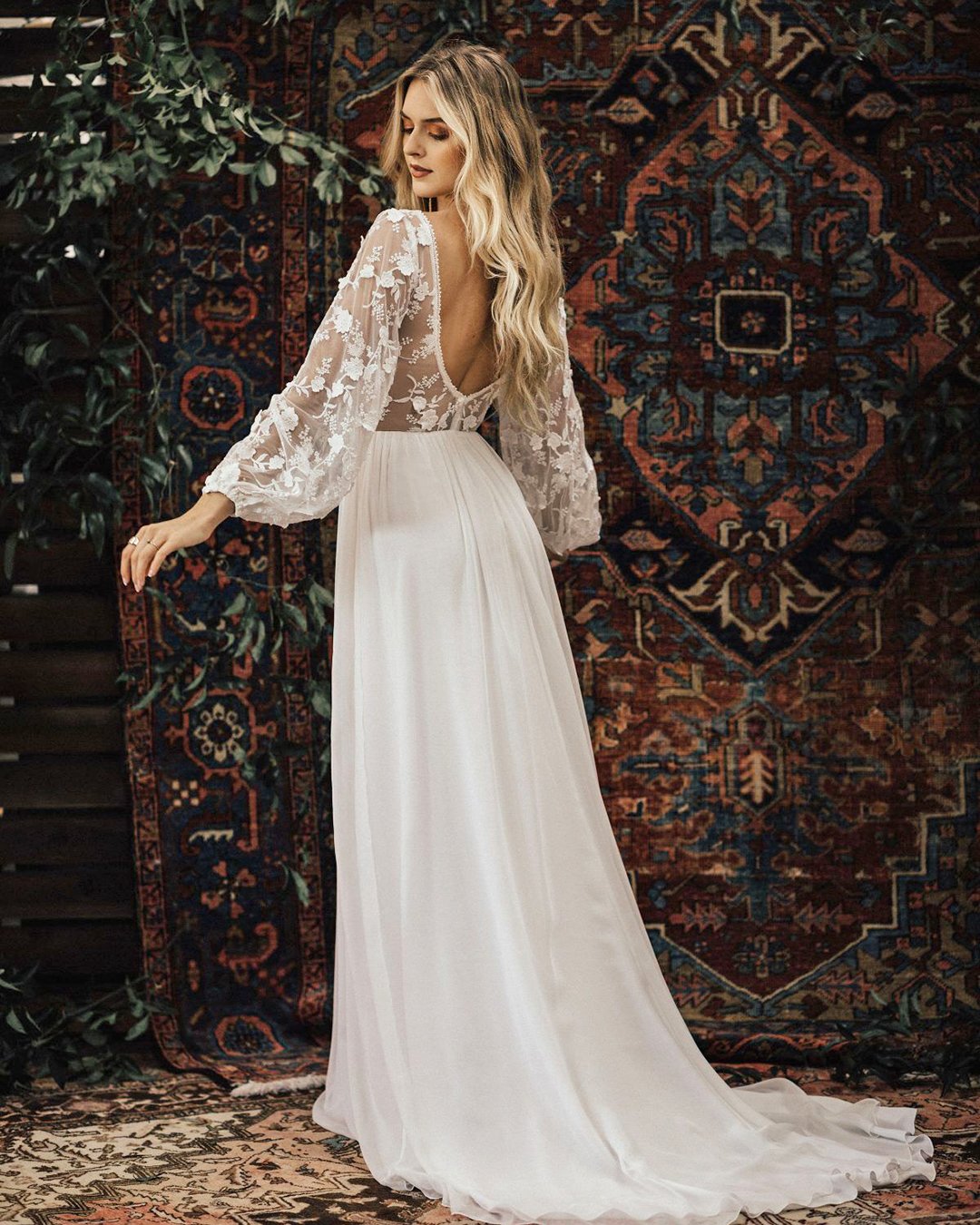 boho wedding dresses a line low back with long sleeves dreamers and lovers