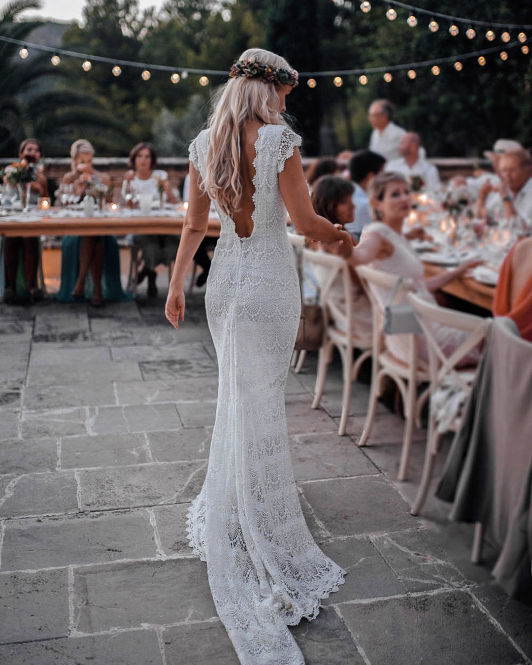 boho wedding dresses sheath low back with cap sleeves lace with train tali