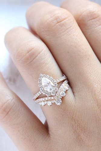 billige Verlobungsringe Halo Birnenschliff Set