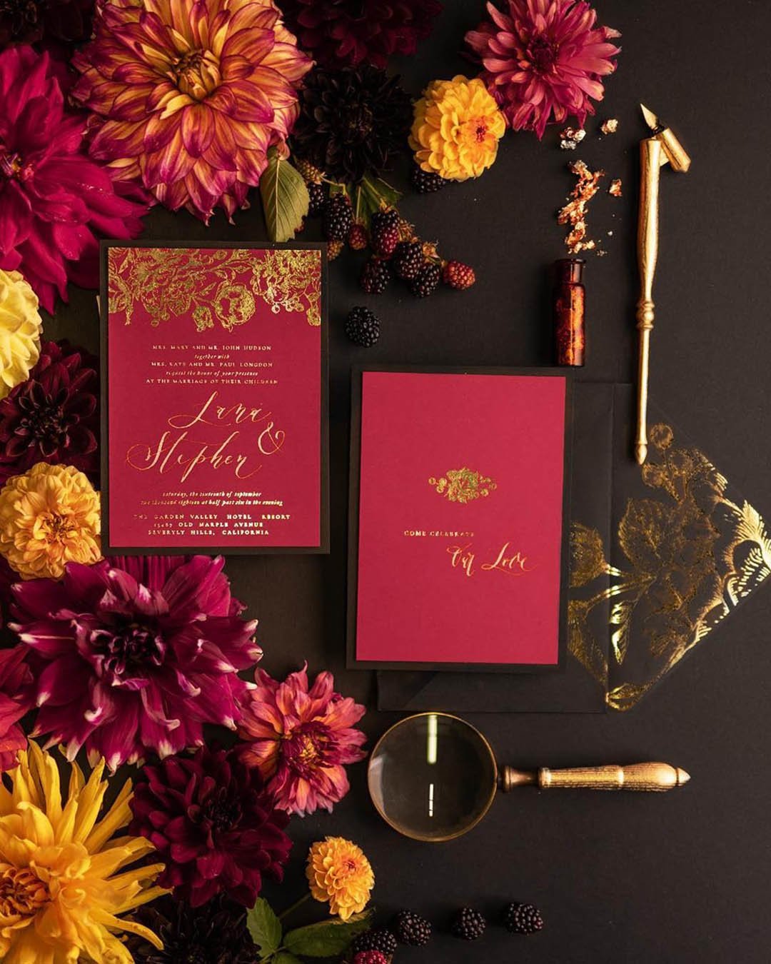 fall wedding invitations burgundy