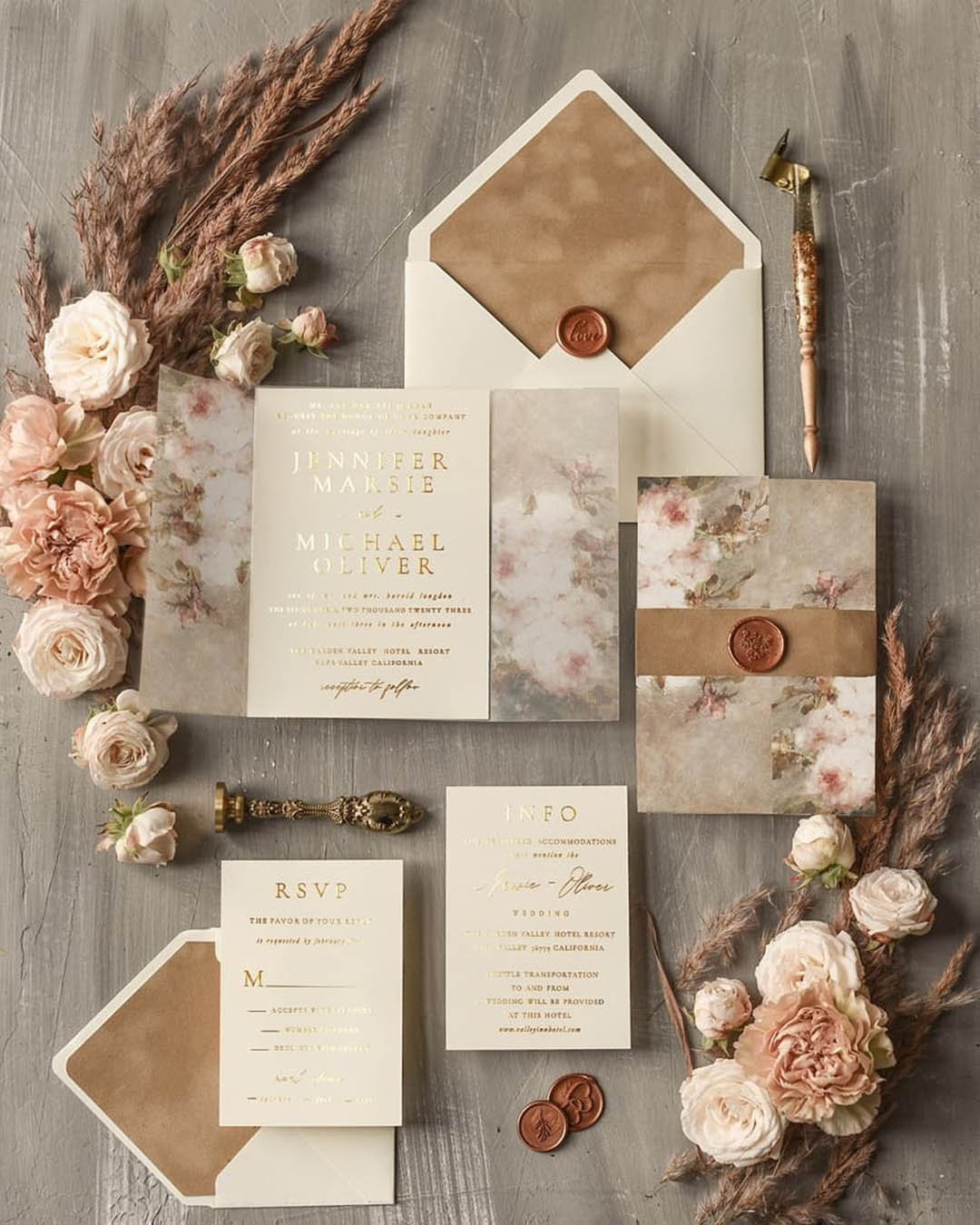 fall wedding invitations classic pastel