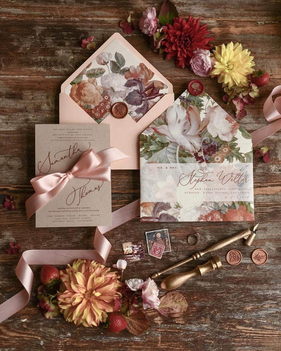 fall wedding invitations flowers watercolor