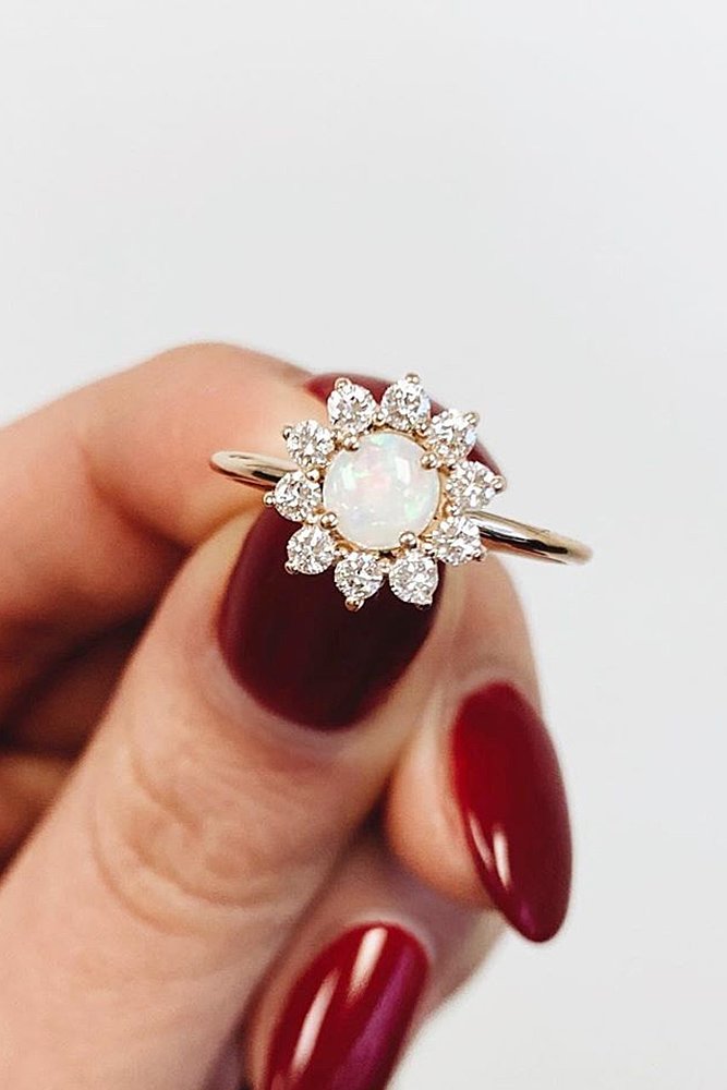 opal engagement rings floral halo unique