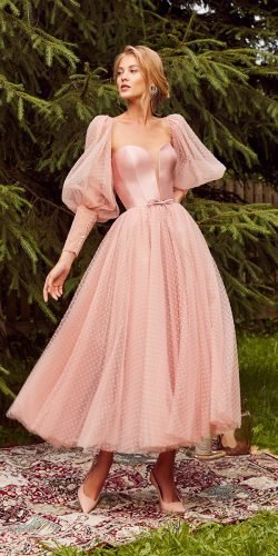 pink tea length wedding dress