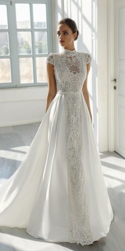 high neck vintage wedding dress