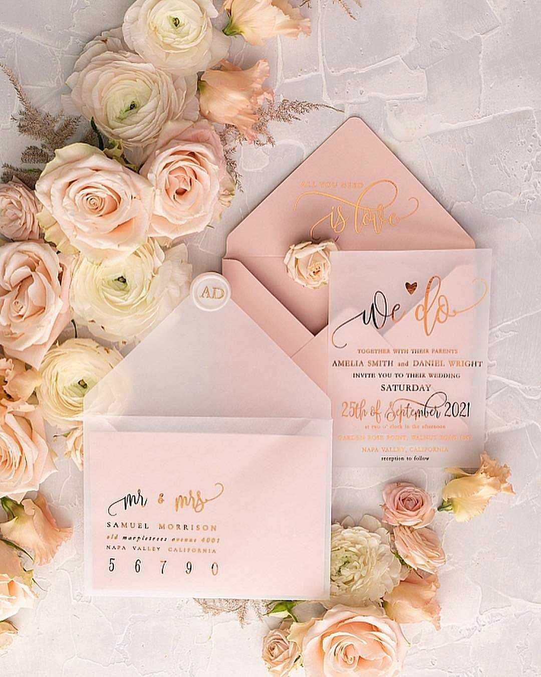 vintage wedding invitations blush pink