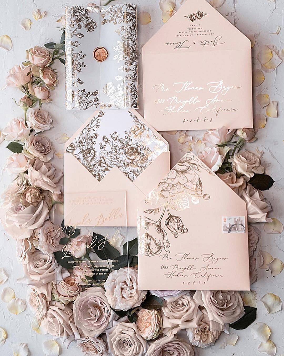vintage wedding invitations pastel peach transparent