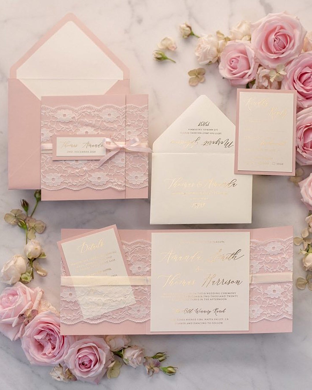 vintage wedding invitations pink lace invitations