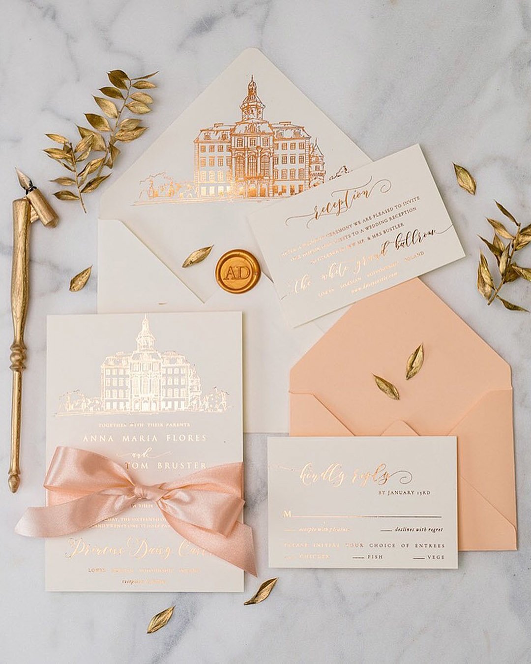 vintage wedding invitations rose gold invitations