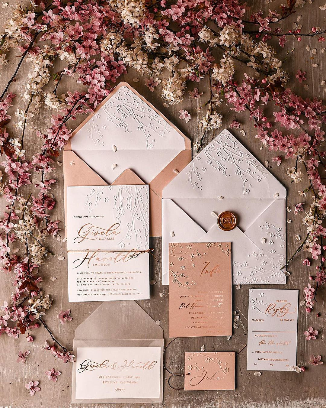 vintage wedding invitations rose gold letters