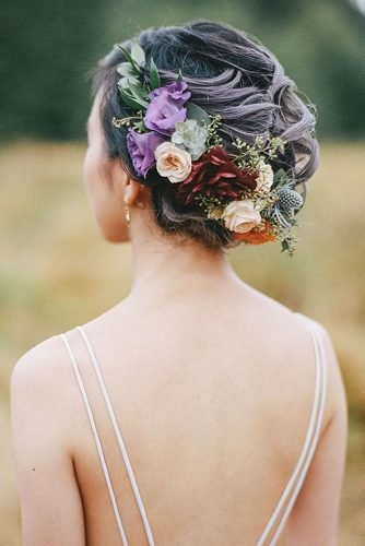 wedding updos braided curly updo with flower crown james looker photography