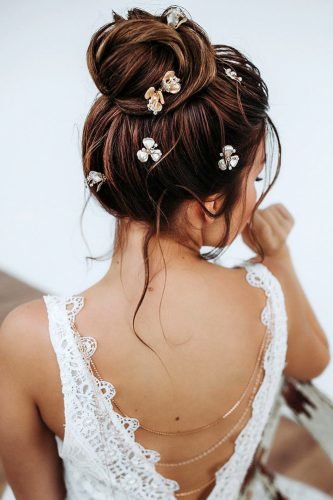 wedding updos textured high ballet bun on dark hair with pins juliafratichelli.bridalstylist