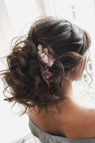 wedding updos volume low with curls and flowers juliafratichelli.bridalstylist