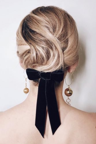 wedding updos with black velvet ribbon bow kristin_ess