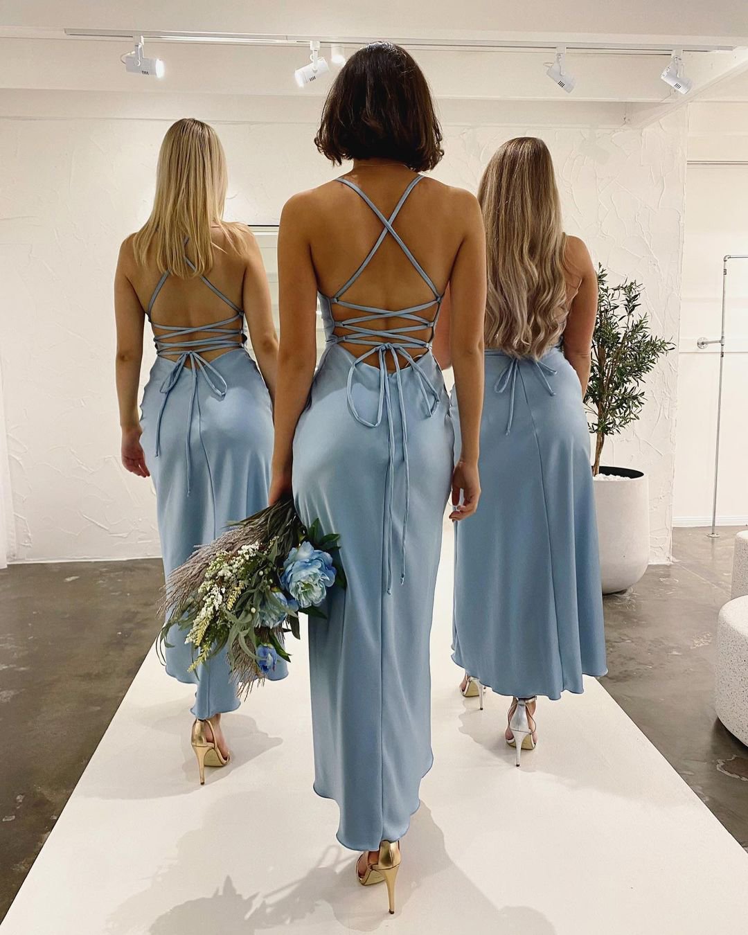 blue bridesmaid dresses tea length rustic simple studio minc