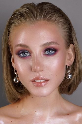bridal makeup trends lilac blue pink eyeshadows with long lashes vizagistvaleria