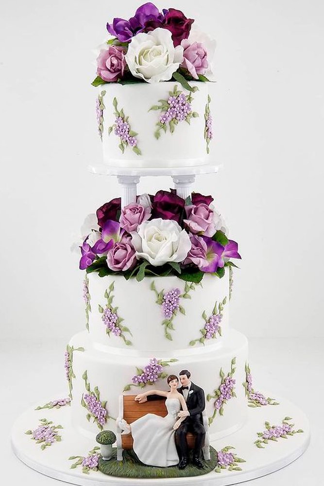 fondant wedding cake bride groom lilac