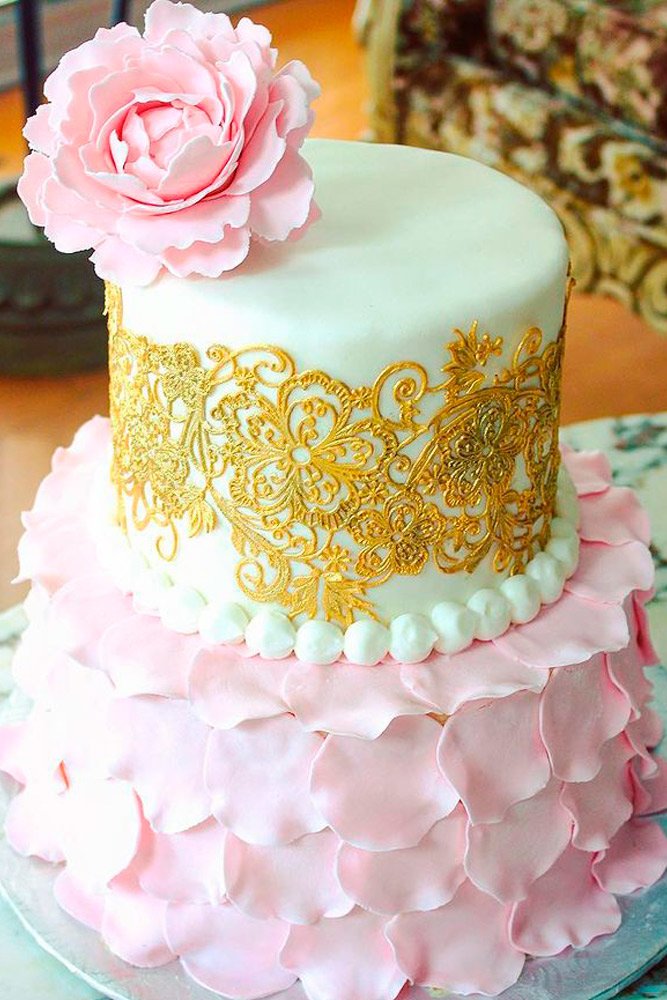 fondant wedding cake pink gold