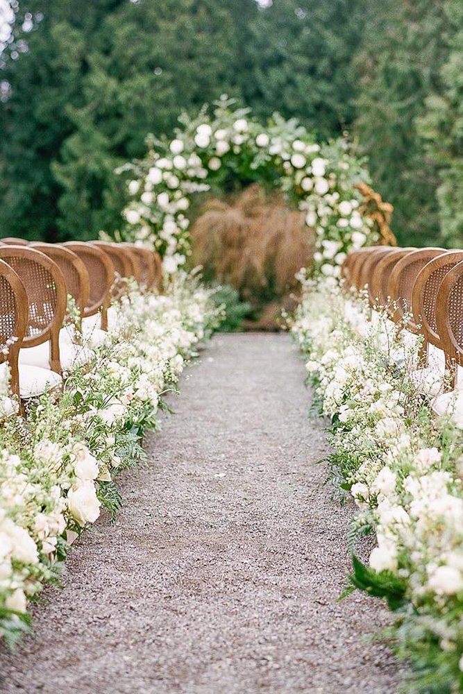 wedding aisle decoration ideas white green flower line theganeys