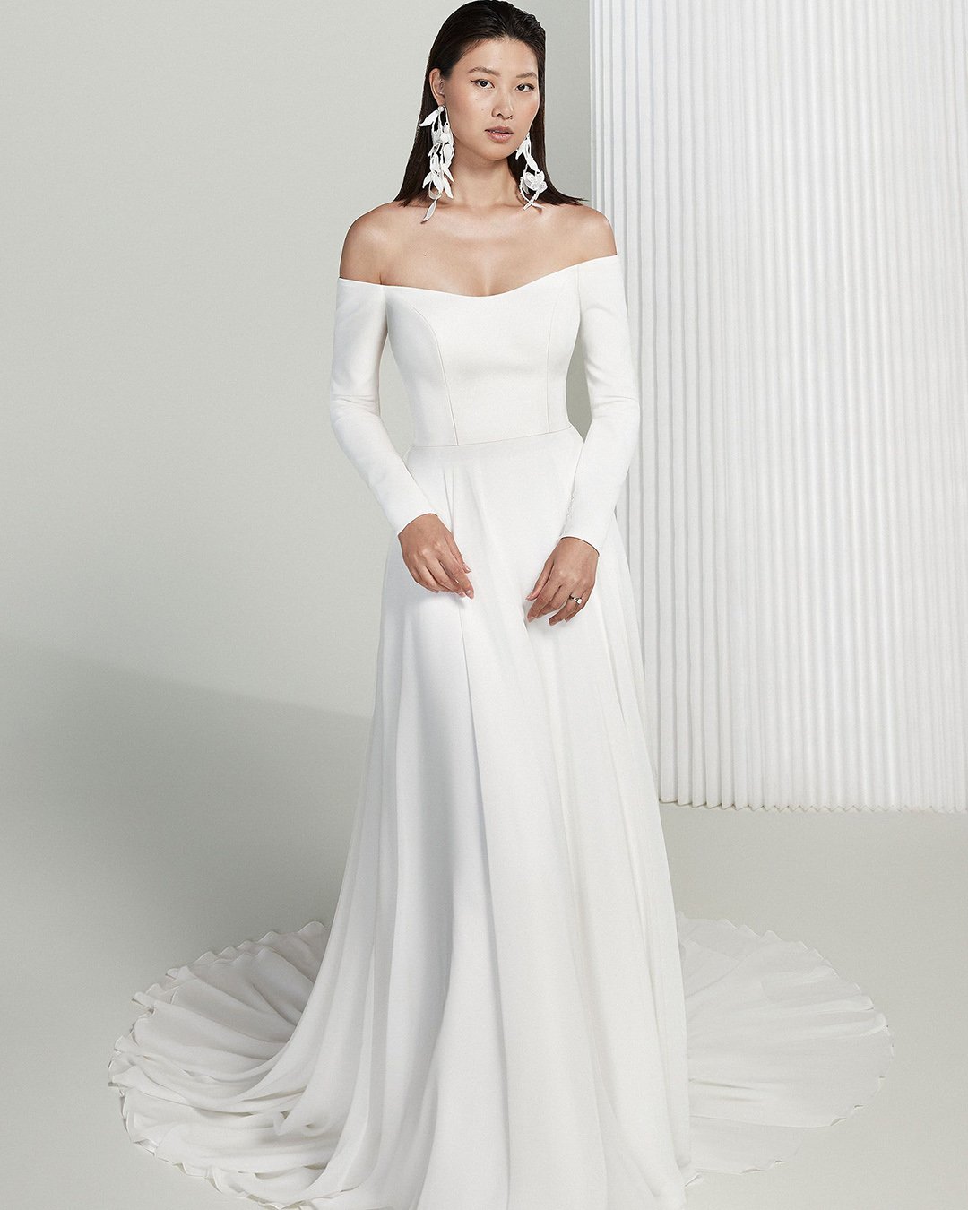 wedding dresses spring 2022 simple off the shoulder with sleeves justin alexander