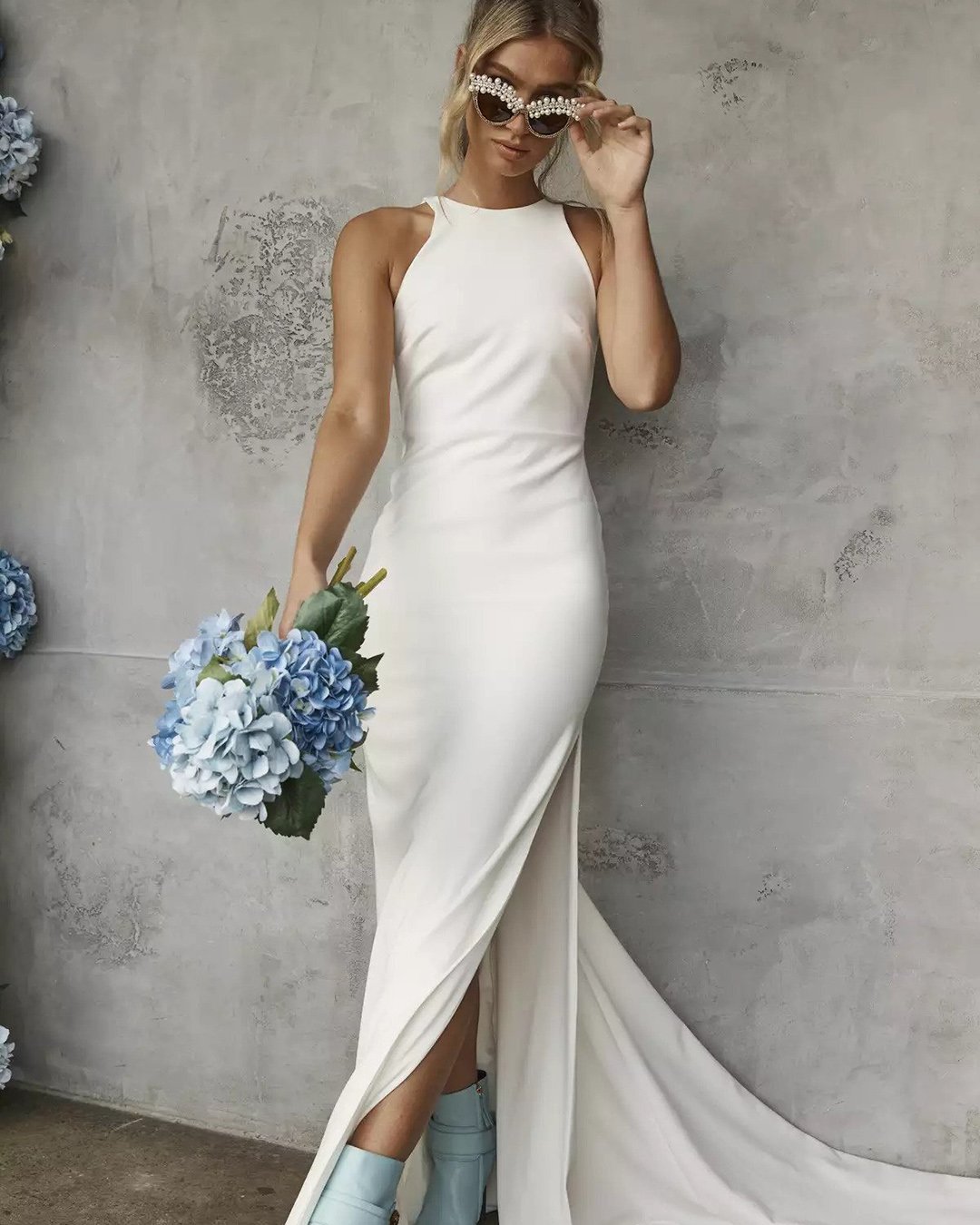 wedding dresses spring 2022 simple with slit halter neckline grace loves lace