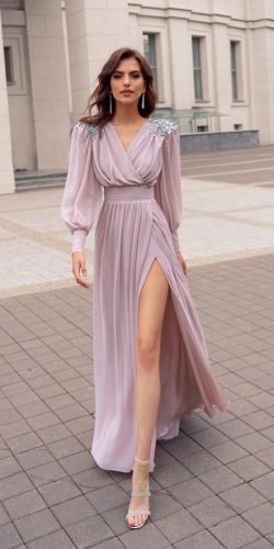 long sleeve long dresses for wedding guest