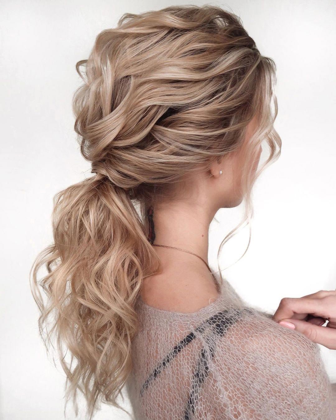 wedding hairstyles twisted waves ponytail medium