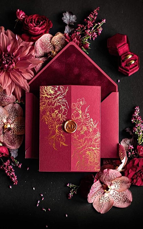 winter wedding invitations dark red christmas invites