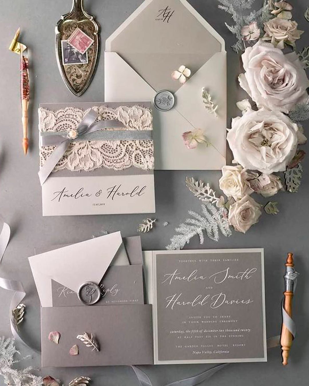 best diy wedding invitations can create right home lace white gray flowers