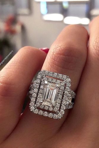 Verlobungsringe im Smaragdschliff Doppel-Halo-Diamant