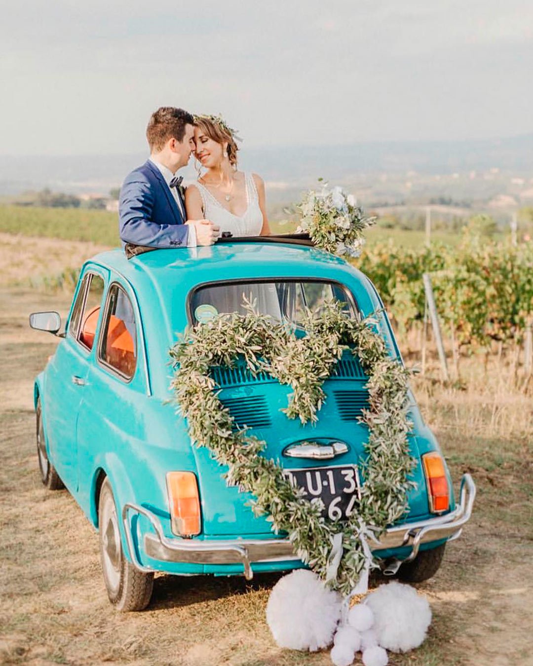 wedding car decor ideas greenery bows