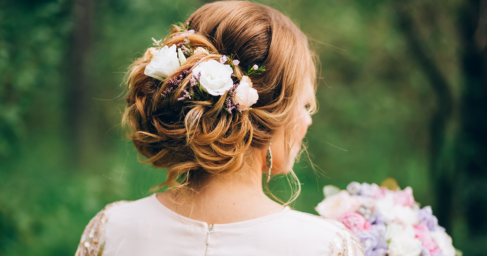 Baby breath tucked in bridal hair - half up half down hair style idea  #weddinghair #hairideas #halfup #halfdown #halfuphalfdown - Fabmood |  Wedding Colors, Wedding Themes, Wedding color palettes