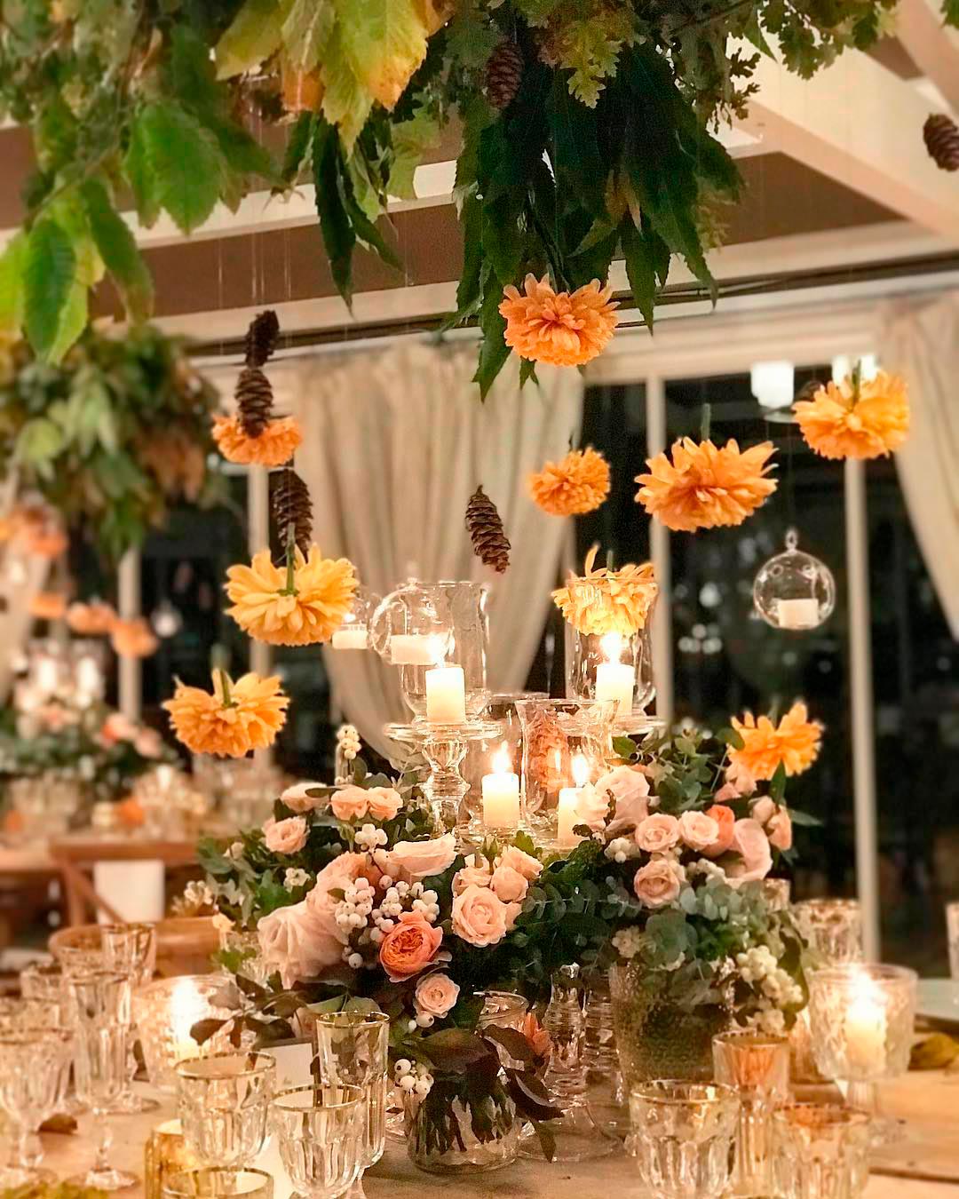 wedding reception decor hanging flowers