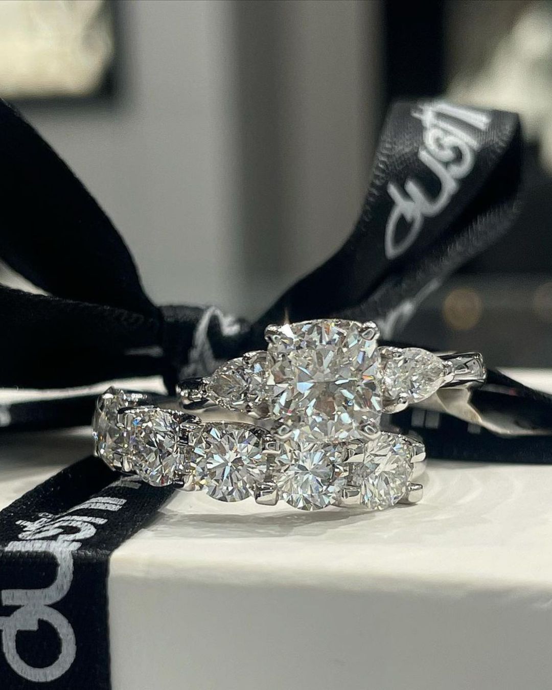 vintage wedding rings cushion and round cut rings