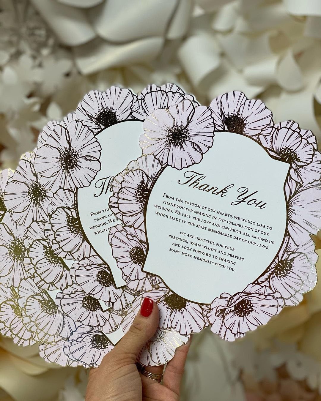 wedding thank you ideas flower metallic cards