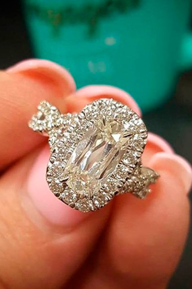 white gold engagement rings radiant cut diamond halo
