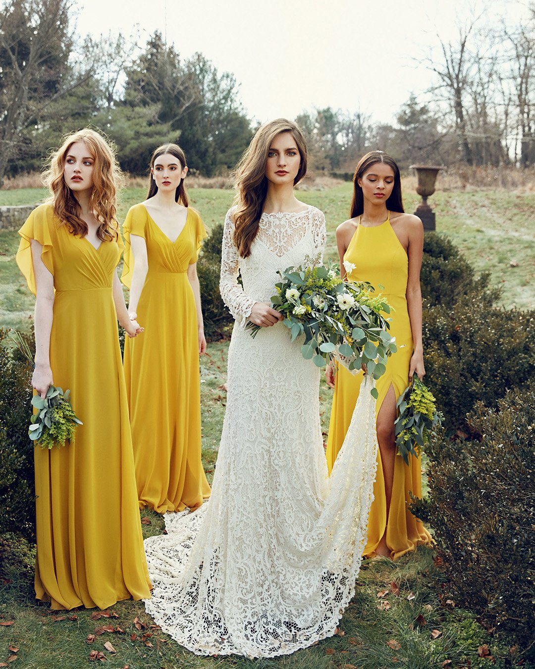 yellow bridesmaid dresses long simple bright jenny yoo