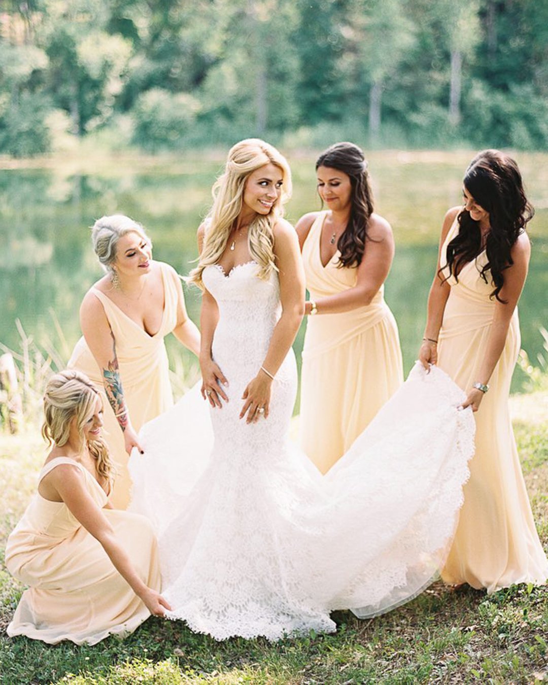 bright yellow halter bridesmaid dresses